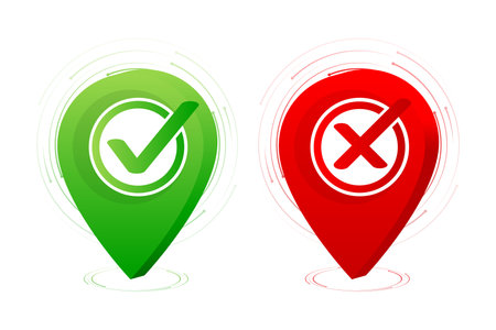 Yes and No check marks icon on white background. Flat simple style trend modern red and green checkmark.のイラスト素材