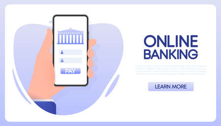 Online banking people in line art style. Digital bank. Business bannerのイラスト素材