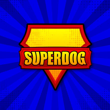 Superdog logo template. Frame with divergent rays. Super dog shield.のイラスト素材