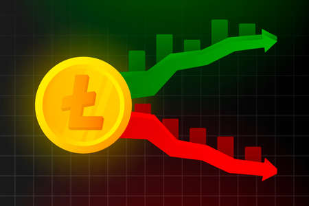 Litecoin coin, online trading Crypto currency. Technical analysis candlestick chart. Stock exchanges indexのイラスト素材