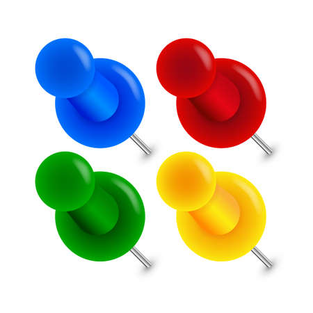 Push pin for paper notice. Thumbtacks, board tack. Vector illustration.のイラスト素材