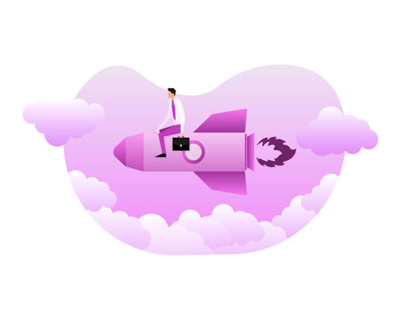 Start up new business project. Spaceship launch. Launch space rocket.のイラスト素材