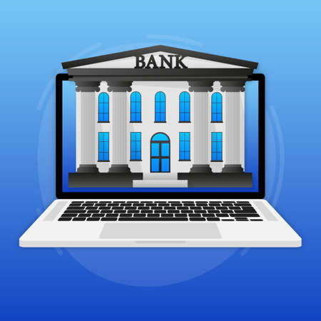 Bank building. Online banking. Money exchange, financial services, ATM. Vector stock illustration.の写真素材