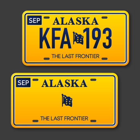 Retro car plate for banner design. Alaska state. Isolated vector illustration. Business, icon setのイラスト素材