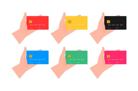 Hands holding credit plastic card. Atm Card. Online banking. Cashless payment. Wireless NFC.のイラスト素材