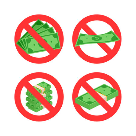 No Cash Money. Prohibition of money. Cash ban icon.のイラスト素材