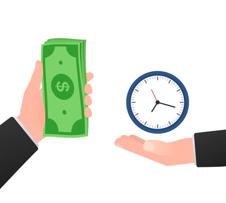 Time is money. Investments earnings and financial savings. Exchanging time with money.のイラスト素材