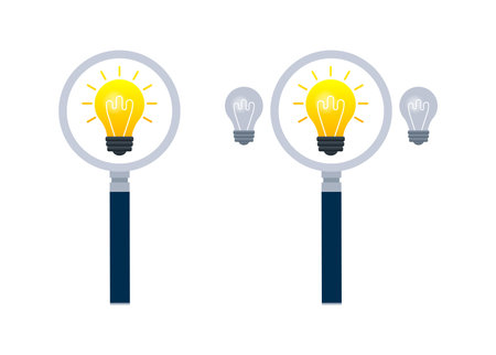 Search idea. Magnifying glass icon. Ideas Analysis. Light bulb.のイラスト素材