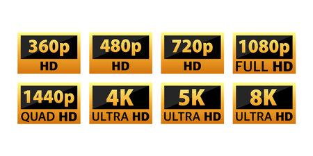 Video and TV Size Resolution sd, hd, Ultra Hd, 4k, 8k. Screen display resolution.のイラスト素材