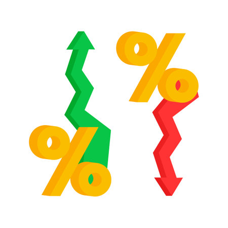 Percentage with arrow up and down. Percentage growth, interest rate. Banking and credit.のイラスト素材