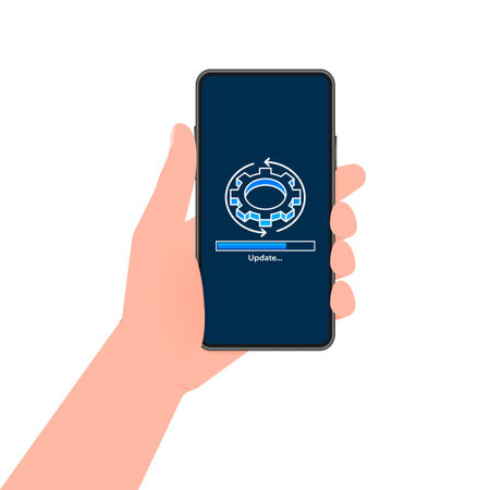 System software update and upgrade. Install new software. Installing app patchのイラスト素材