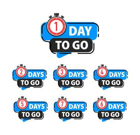 Set Days To Go Badges. Countdown badges. Product limited promo. Day only stockのイラスト素材