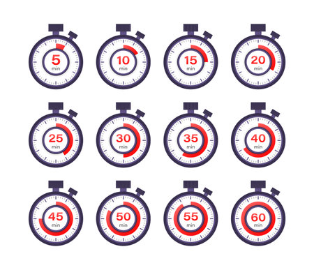Set Timer, clock, stopwatch. Cooking time. 0 to 60 minutes.のイラスト素材