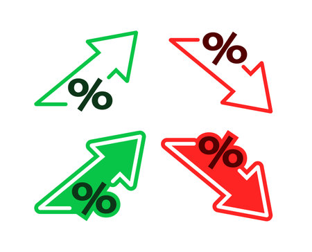 Percentage with arrow up and down. Percentage growth, interest rate. Banking and creditのイラスト素材