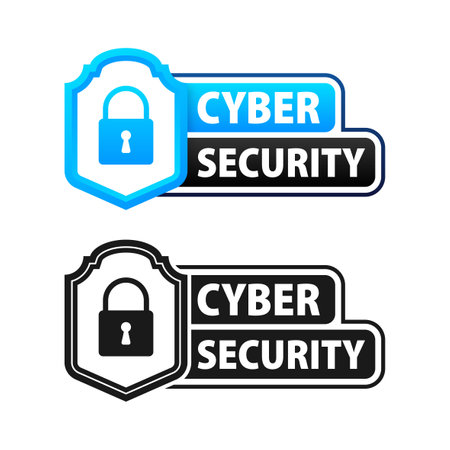Cyber security label. Maximum protection against cyber threats and identity theft. Data protectionのイラスト素材