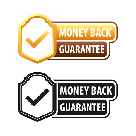 Money back guarantee label. Confidence in quality and reliability backed by money backのイラスト素材