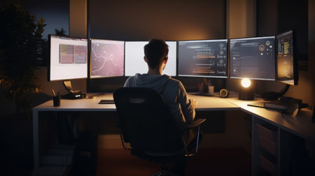 Professional Software Developer Writing rear view. Generative AIの素材