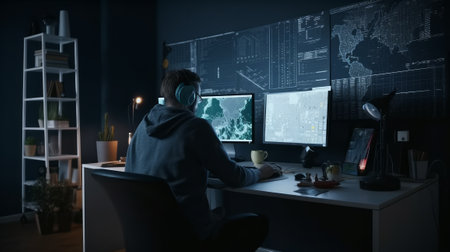 Professional Software Developer Writing rear view. Generative AIの素材