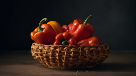 bell pepper neatly folded in a wicker basket on a white background. Generative AIの素材