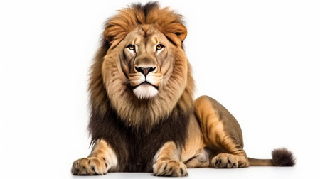 Front view of a Male adult lion on white background. Generative AIの素材