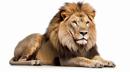 Front view of a Male adult lion on white background. Generative AIの素材