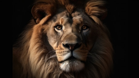 Front view of a Male adult lion. Generative AIの素材