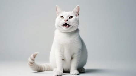 Happy cat smiling on white background. Generative AIの素材