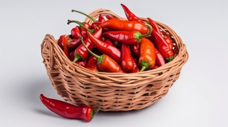 bell pepper neatly folded in a wicker basket on a white background. Generative AIの素材