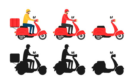Scooter transport. Food delivery. Motorcycle. Retro scooter.のイラスト素材