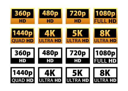 Video and TV Size Resolution sd, hd, Ultra Hd, 4k, 8k. Screen display resolution.のイラスト素材