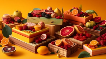 Bright and Colorful Boxes Fruit. Generative AIの素材