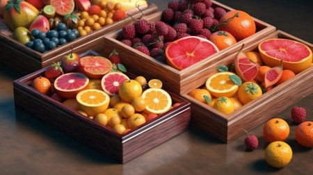 Bright and Colorful Boxes Fruit. Generative AIの素材