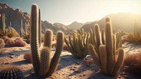 Cacti in the desert. Generative AIの素材