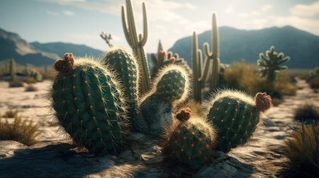 Cacti in the desert. Generative AIの素材