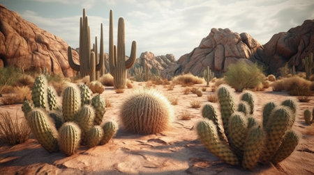 Cacti in the desert. Generative AIの素材