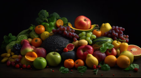 Colorful fruits and vegetables. Generative AIの素材