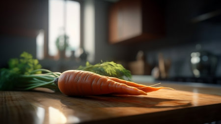 Fresh carrot on the kitchen table. Generative AIの素材