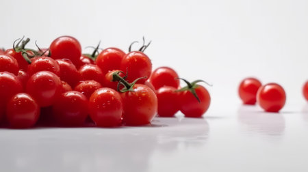 Fresh red cherry tomatoes on white background. Generative AIの素材