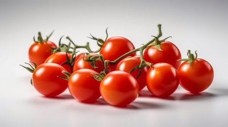 Fresh red cherry tomatoes on white background. Generative AIの素材