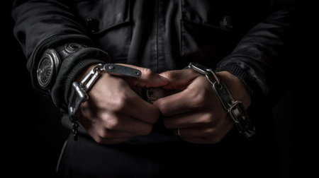 Handcuffs dressed on the hands. Generative AIの素材