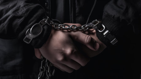 Handcuffs dressed on the hands. Generative AIの素材