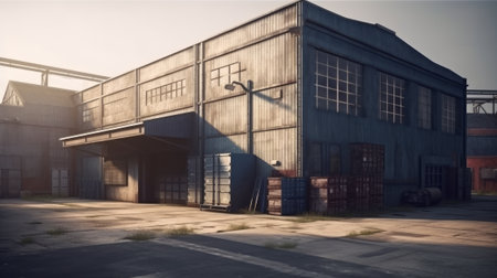 Industrial warehouse outdoors. Generative AIの素材