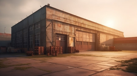 Industrial warehouse outdoors. Generative AIの素材