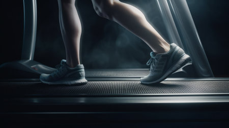 Legs of two girl friends working out on treadmill. Legs of two girl friends working out on treadmill.の素材