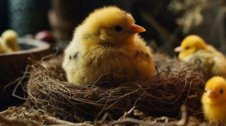 little yellow chicks in the nest. Generative AIの素材