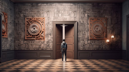 Man stands in front of the door making a choice. Generative AIの素材