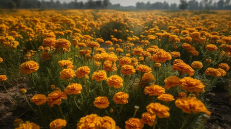 Calendula. marigold field. Generative AIの素材