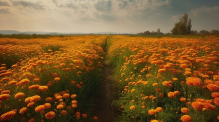 Calendula. marigold field. Generative AIの素材
