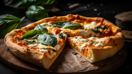 Napoleon Italian Pizza with fresh mozzarella. Generative AIの素材