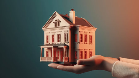 Hand holding a house. New offers in the real estate market. Generative AIの素材